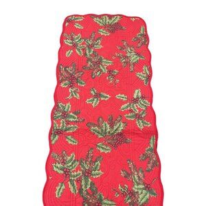 St. Nicholas Square Holly & Berries Quilted Table Runner 100% Cotton Reversible